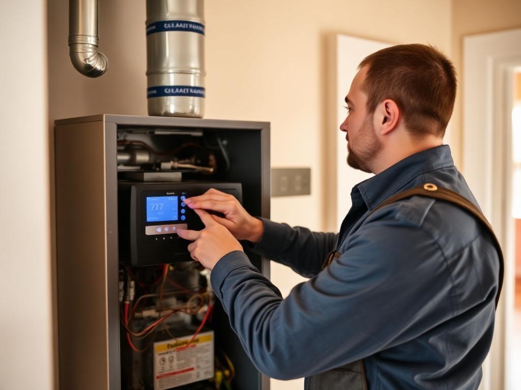 Comfort First HVAC technician servicing a home furnace