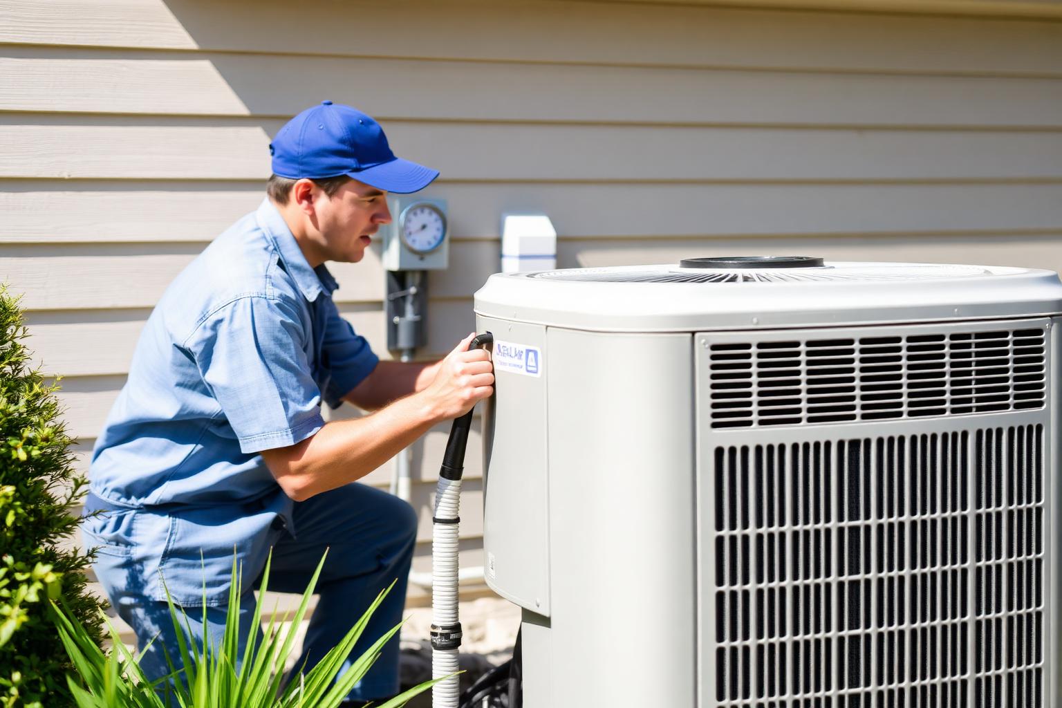 Comfort First HVAC technician servicing an air conditioning unit